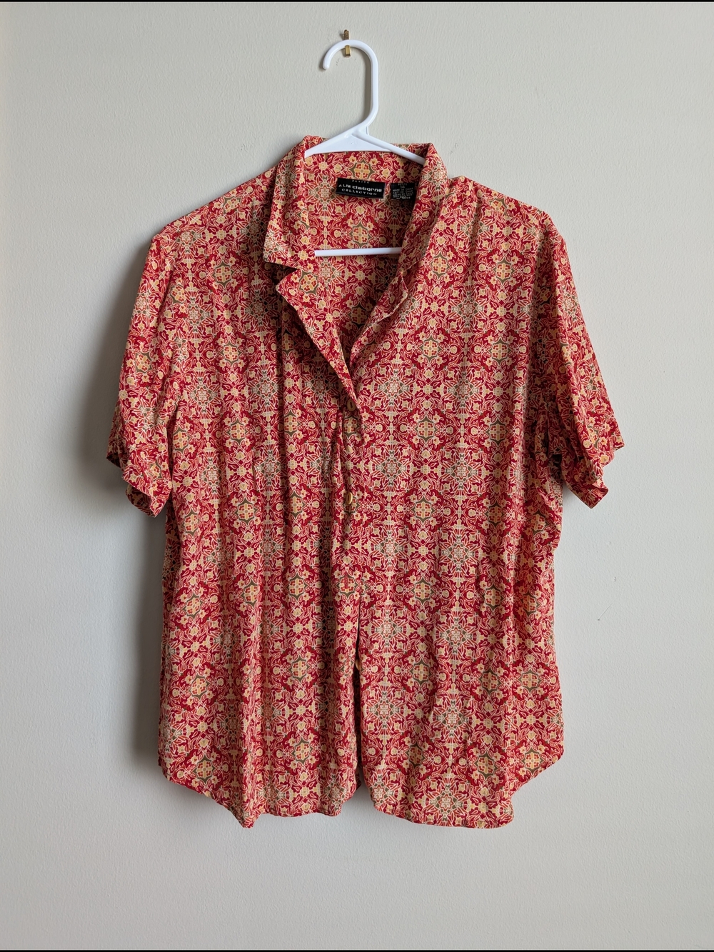 Liz Claiborne Collection Vintage Floral Motif 100% Silk Half Sleev Shirt Size 14